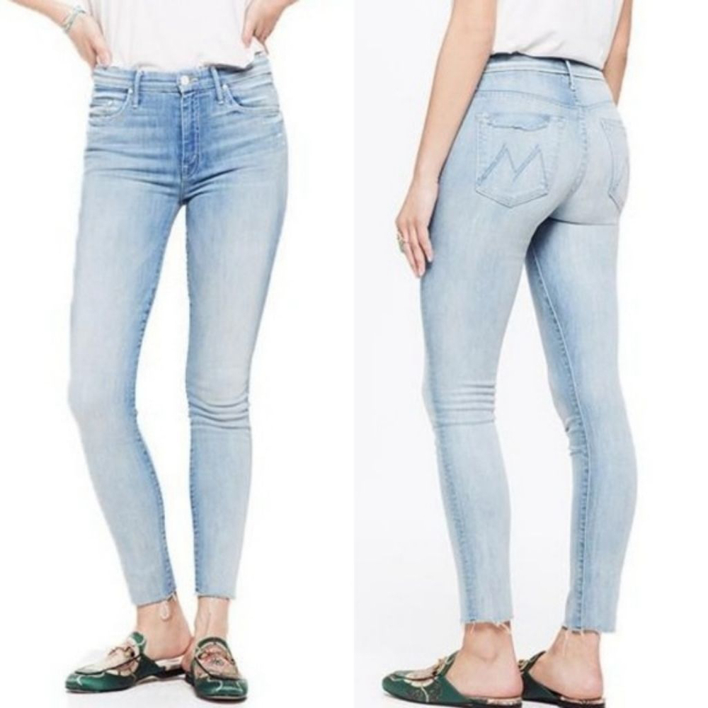 Mother Looker Ankle Fray Jeans Twenty Eight And A Half Wishes Bleached Size 26